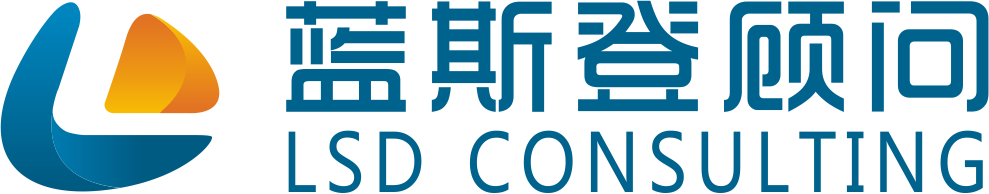 蓝斯登公司logo，蓝色渐变长方形背景，白色艺术字体'蓝斯登'居中显示